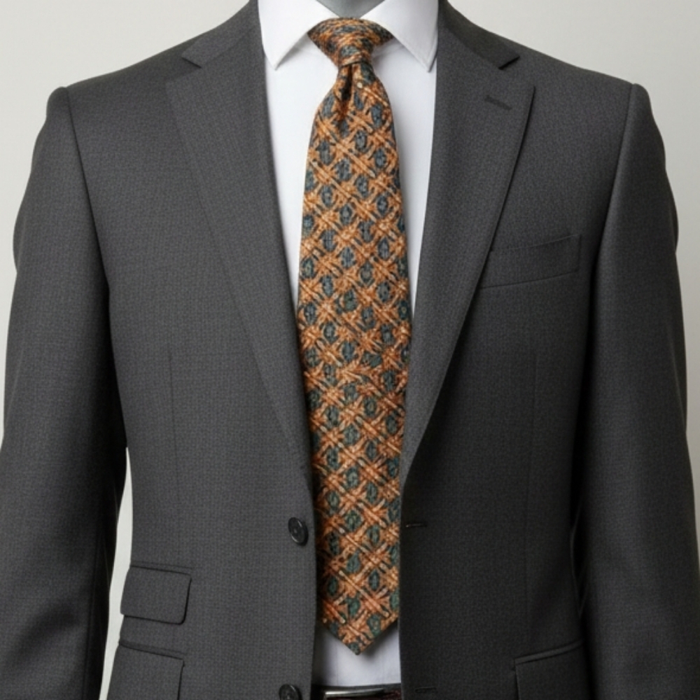 Hugo Boss Brown and Gold Geometric SILK Tie